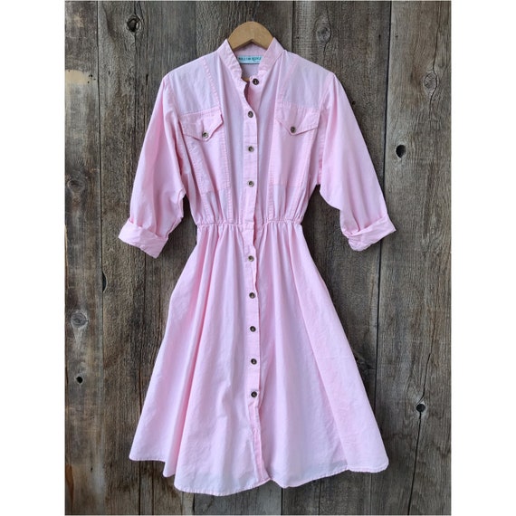 VTG 80s-90s Pastel Pink Midi Shirt Dress, Western… - image 1