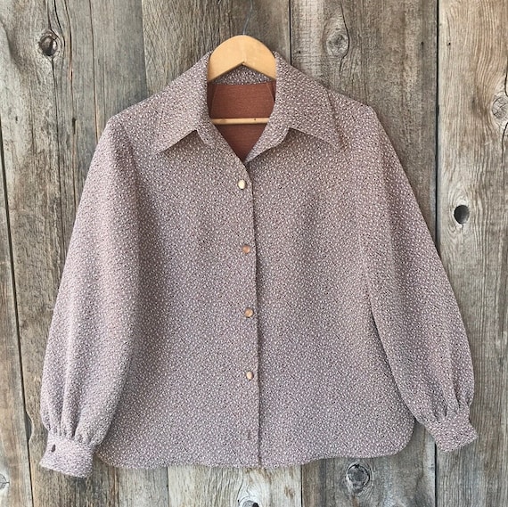 VTG 70s Wide Collar Puff Sleeve Blouse, Handmade,… - image 1