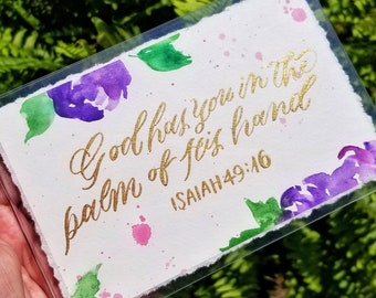 Custom Calligraphy Bible Verse With Watercolor Florals, Scripture Decor Gift For Her, Christian Wedding Gift, Religious Painting