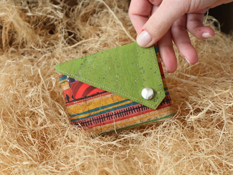 Cork wallet women Small wallet Cute minimal wallet Compact cardholder wallet Boho wallet image 3