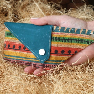 Cork wallet women Small wallet Cute minimal wallet Compact cardholder wallet Boho wallet Blue