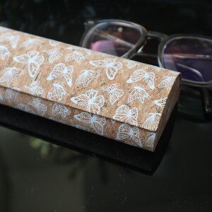 Printed Cork Hard Glasses Case: Stylish Eyeglass Holder White butterfly