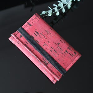 Cork slim wallet for cards, minimalist wallet, a6 wallet, Dark red wallet, 9 card slots wallet, roper wallet, vegan wallet.