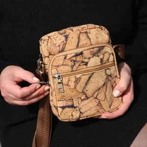 Bolso bandolera pequeño vegano para hombre, Bolso bandolera para mí y para mujer, Bolso bandolera para hombre, Bolso de corcho, Bolso tipo cartera para hombre