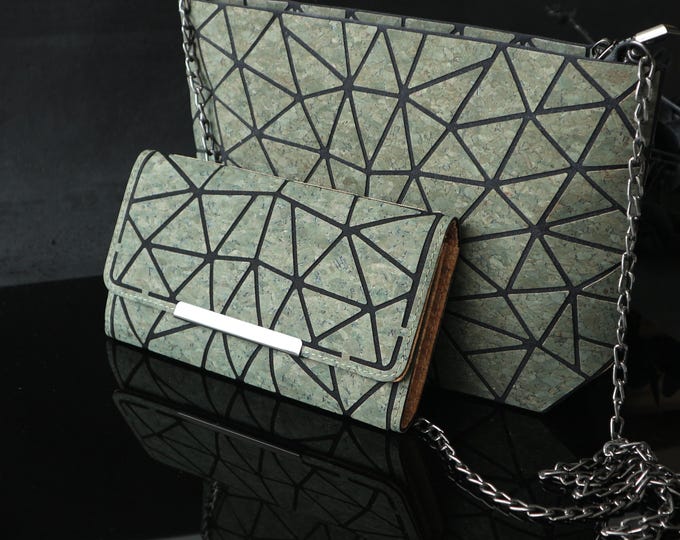 Cork purses, Set of cork bag and wallet, cork wallet, cork clutch bags, womens purses, ladies shoulder bag