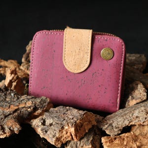 Cork cute wallet Small Bifold wallet Floral wallet women Flower wallet ID wallet Snap wallet
