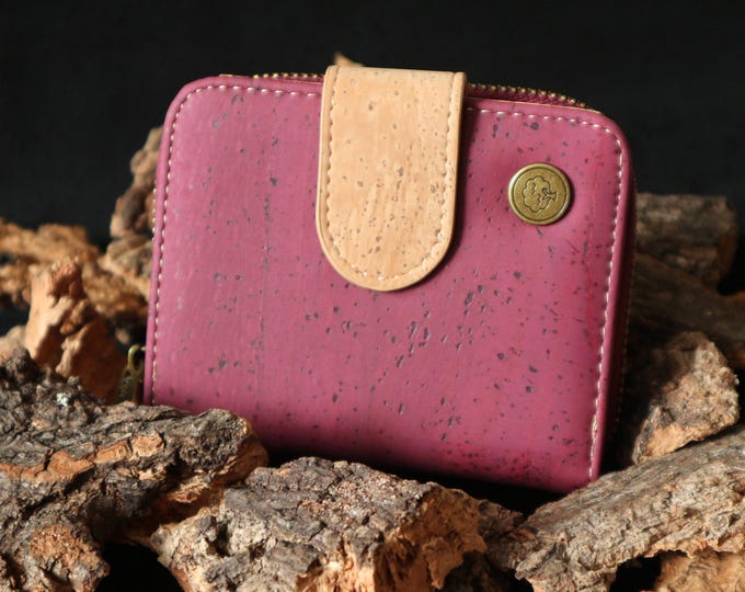 Cork cute wallet Small Bifold wallet Floral wallet women Flower wallet ID wallet Snap wallet