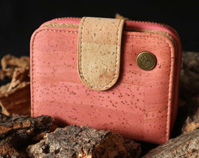 Cork cute wallet Small Bifold wallet Floral wallet women Flower wallet ID wallet Snap wallet