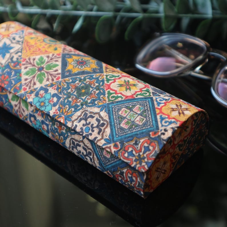 Printed Cork Hard Glasses Case: Stylish Eyeglass Holder Tiles no2