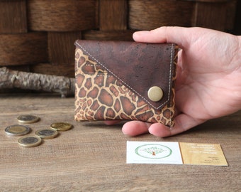 Cork women wallet Animal print cardholder Cute cardholder women Small wallet Compact wallet Vegan wallet