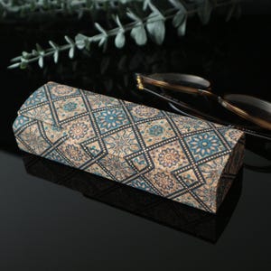 Cork Hard Glasses Case: Eco-Friendly Eyeglass Protection Blue Tiles no.2