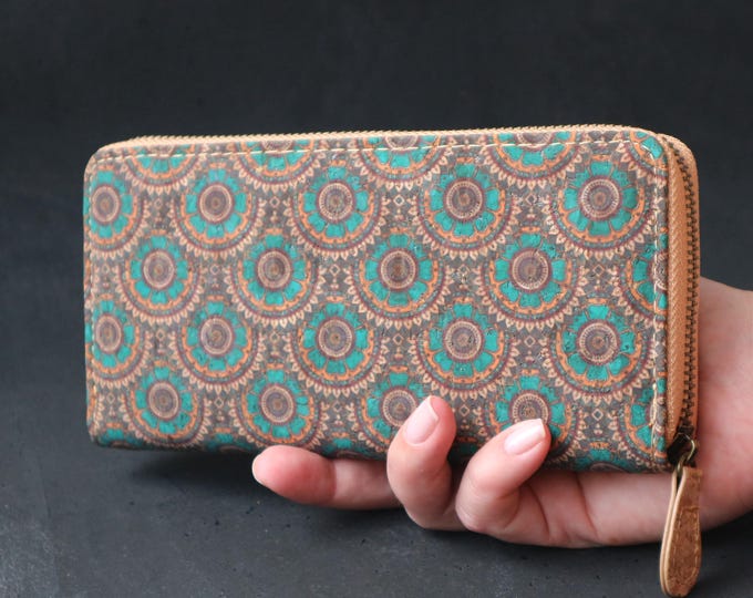 Cute wristlet wallet women Zip around wallet Cork wallet Cork wristlet Vegan wallet Phone holder wallet Long wallet