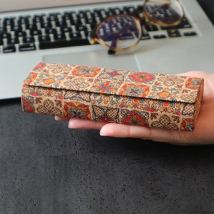 Glasses case Cork case Eco case Eyeglass case Hard case for glasses Red Tiles