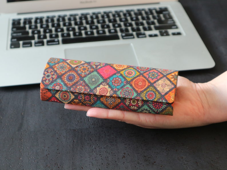 Glasses case Cork case Eco case Eyeglass case Hard case for glasses Colorful Tiles