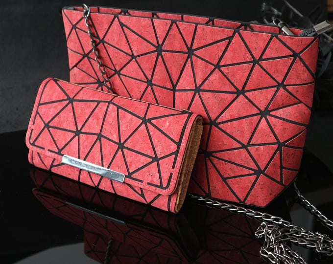 Cork purses, Set of cork bag and wallet, cork wallet, cork clutch bags, womens purses, ladies shoulder bag