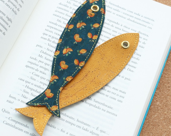 Cork bookmark, Book lover Gift, Fish bookmark, Fancy bookmark, Yellow bookmark, Cool bookmark, Unique Gift for bookworms