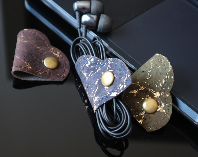 Cord organizer Set of 3 hearts Earphone holder Cord holder Cord wraps Organizer  cable chat Unique cord keepers Cute cord holder