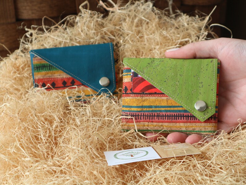 Cork wallet women Small wallet Cute minimal wallet Compact cardholder wallet Boho wallet image 8