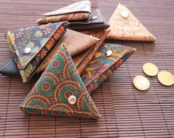 Cork Triangle Coin Purse Change and Earphone Holder
