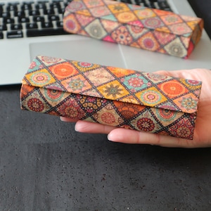 Glasses case Cork case Eco case Eyeglass case Hard case for glasses Colorful Tiles 2