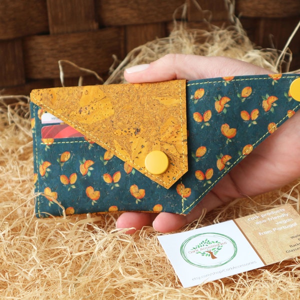 Cork wallet women Yellow Lemon compact wallet Small wallet Cardholder women Cute wallet