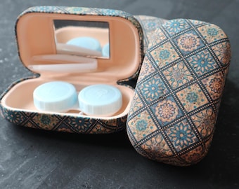 Kork Kontaktlinsen Etui: Mosaik-Design, Spiegel & Werkzeug Set