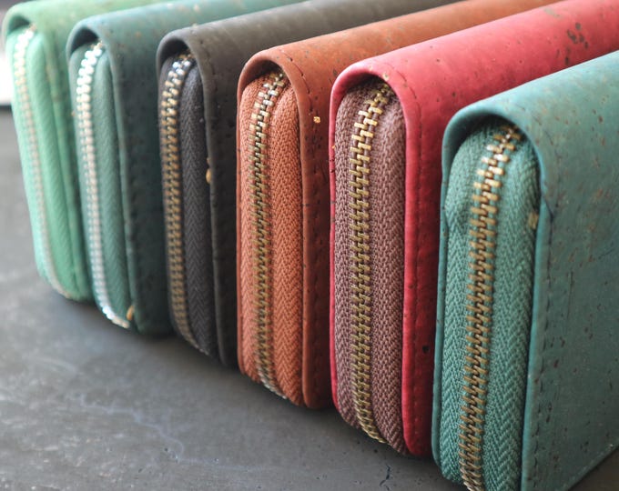 Cute wristlet wallet Cork women wallet Bifold wallet Phone wallet Zipper wallets for women Big wallet Vegan wallet