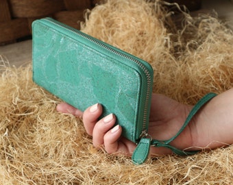 Linda cartera de pulsera Cartera de mujer de corcho Cartera bifold Cartera de teléfono Carteras con cremallera para mujeres Cartera grande Cartera vegana