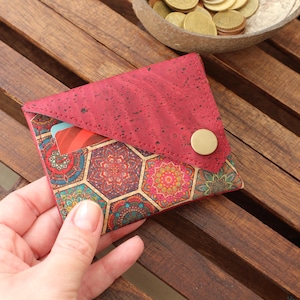 Petit portefeuille en liège pour femme, joli portefeuille compact, portefeuille de poche, portefeuille végétalien, porte-cartes, portefeuille rouge