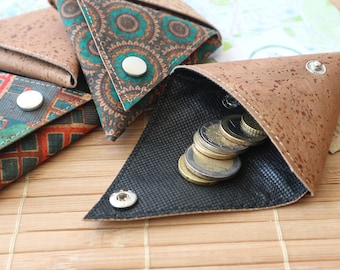 Cork Triangle Coin Purse Change and Earphone Holder