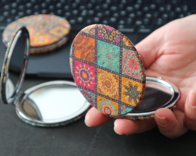 Compact cute mirror Round pocket mirror with magnifier Beautiful mirror Small hand mirror for girls Gift for women