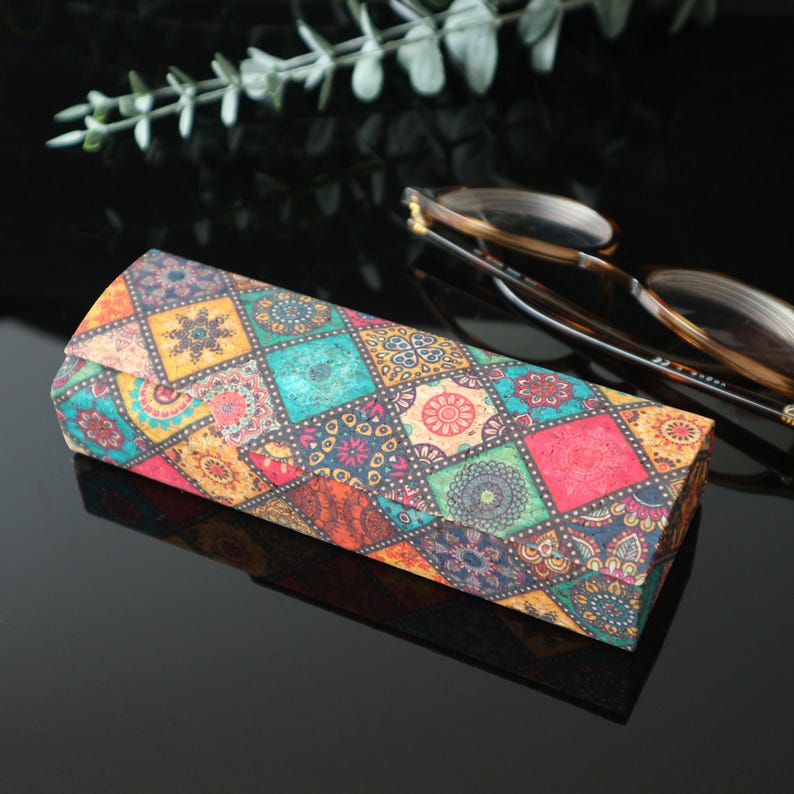 Cork Hard Glasses Case: Eco-Friendly Eyeglass Protection Colorful Tiles no.2