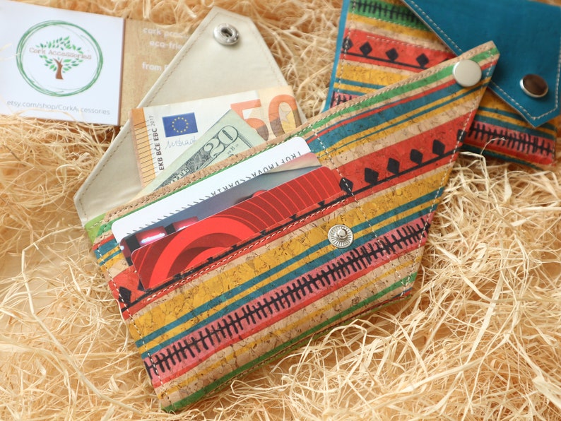 Cork wallet women Small wallet Cute minimal wallet Compact cardholder wallet Boho wallet image 6