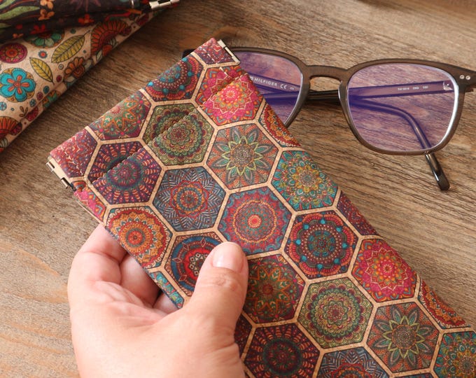Soft glasses case with clip, Cork glasses case, Cute summer glasses case, Eye glasses case, Sunglasses case, Slim glasses case women