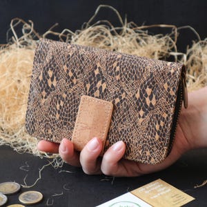 Joli portefeuille à deux volets en liège pour femmes, portefeuille porte-cartes, grand portefeuille pour femmes, portefeuille céleste pour femmes, joli portefeuille pour plantes avec fermeture à glissière