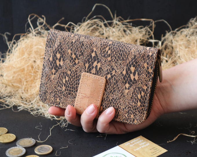 Cute cork bifold wallet women, Card holder wallet, big wallet women, celestial wallet women, cute plant wallet with zipper