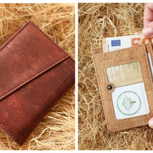 Bifold wallet for men RFID wallet Cork wallet Minimalist wallet Card holder Fossil wallet Bosca wallet Red scarlet & beige