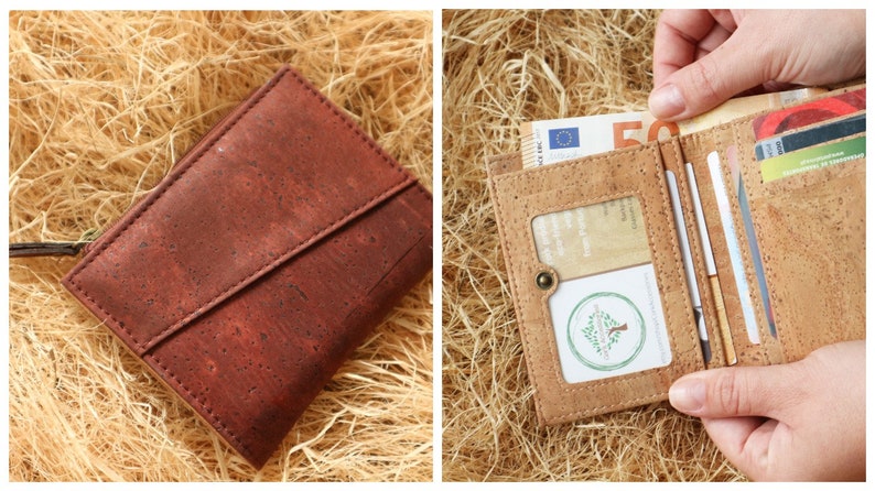 Bifold wallet for men RFID wallet Cork wallet Minimalist wallet Card holder Fossil wallet Bosca wallet Red scarlet & beige