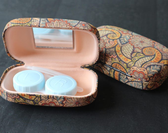 Eye contact case, Cork case with mirror, Contact lens storage case, Cute travel case, Lens box, Lens accessories, Lens organizer