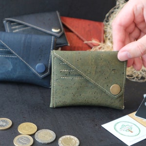 Cartera minimalista de corcho para hombre, bonita y compacta, para billetes, para bicicleta, fina y azul, ecológica.