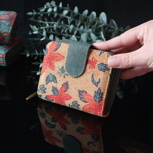 Cartera pequeña de corcho para mujer, bonita cartera plegable, cartera vegana, cartera con tarjetero, cartera con broche
