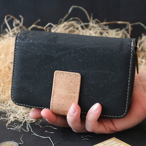 Cartera de corcho para mujer, cartera plegable para mujer, cartera grande para mujer, cartera con cremallera a6, bonita cartera con cremallera, cartera con cremallera genial, cartera de mujer fósil
