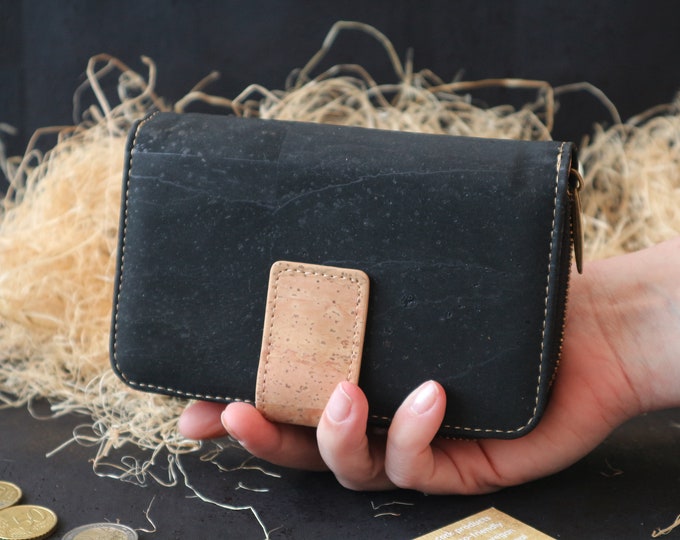 Cork women wallet, bifold wallet women, big wallet women, a6 zipper wallet, cute zip wallet, cool zipper wallet, fossil women wallet