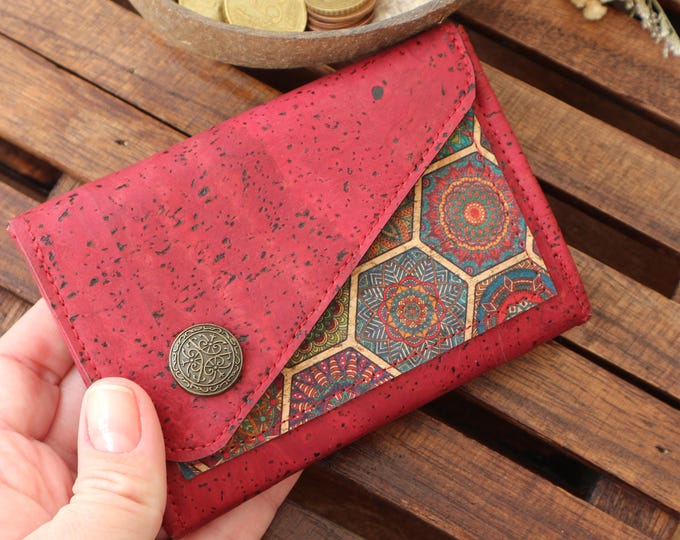 Cute small wallet women Vegan cork trifold