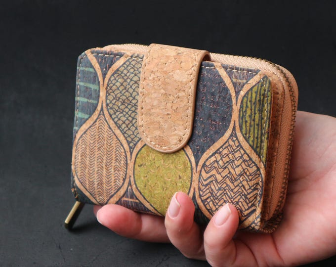 Cork cute wallet Small Bifold wallet Floral wallet women Flower wallet ID wallet Snap wallet