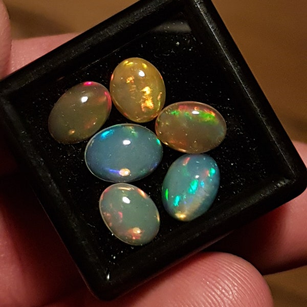 Lot de 6 opales Welo naturelles, 5.8ct, Éthiopie, collection, création de bijoux, lithothérapie, opales taillées et polies, cabochon opale