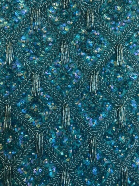 Vintage 1960's blouse Iridescent Blue Sequins Mer… - image 2