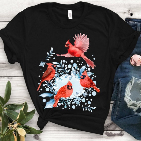 Beautiful Red Cardinal Birds Winter Scene T-Shirt Beautiful Red Cardinal Birds Winter Scene T-Shirt