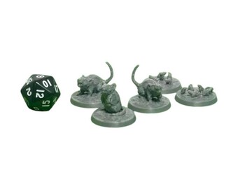 Rat Swarm Miniatures (Set of 5) - D&D, DnD, 32mm PLA