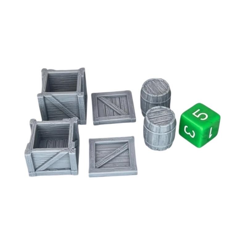 Crates with Lids and Barrels, Dungeons and Dragons DnD Scatter Terrain Mini 32mm Lot Bild 2